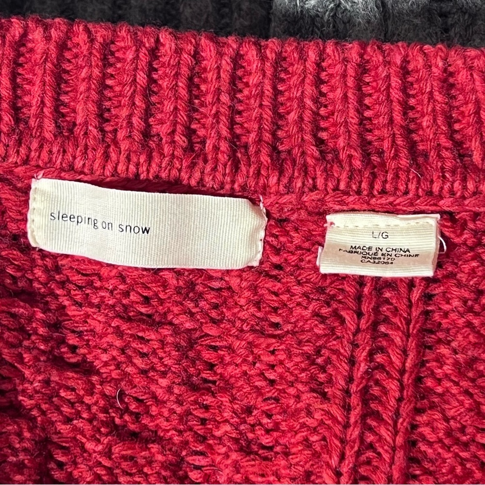 ANTHROPOLOGIE SLEEPING ON SNOW RED & GRAY WOOL CARDIGAN GOLD BUTTONS L Winter - Picture 6 of 8